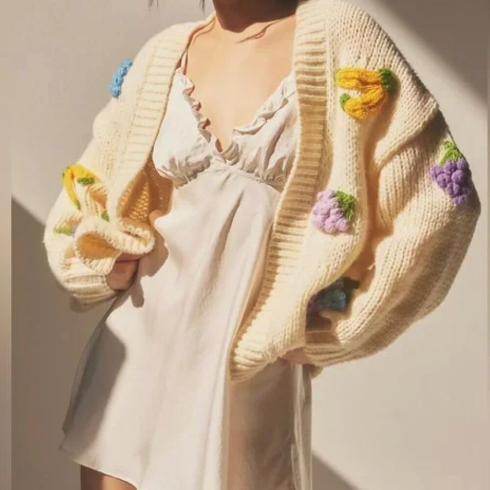 Duchamp Anthropologie Pernille Rosenkilde Fruit Icon Knit Cardigan One Size